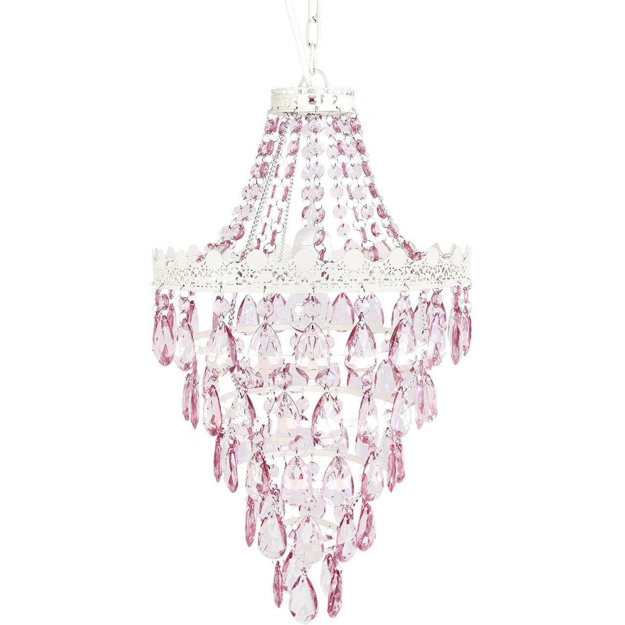 Tadpoles Pendant Chandelier - Pink Sapphire | 12" x 12" x 20" | Hardwired Installation | Uses One Medium-Base E26 Light Bulb - 40 Watts Max | Features a Metal Frame with Acrylic Beading & Dangles